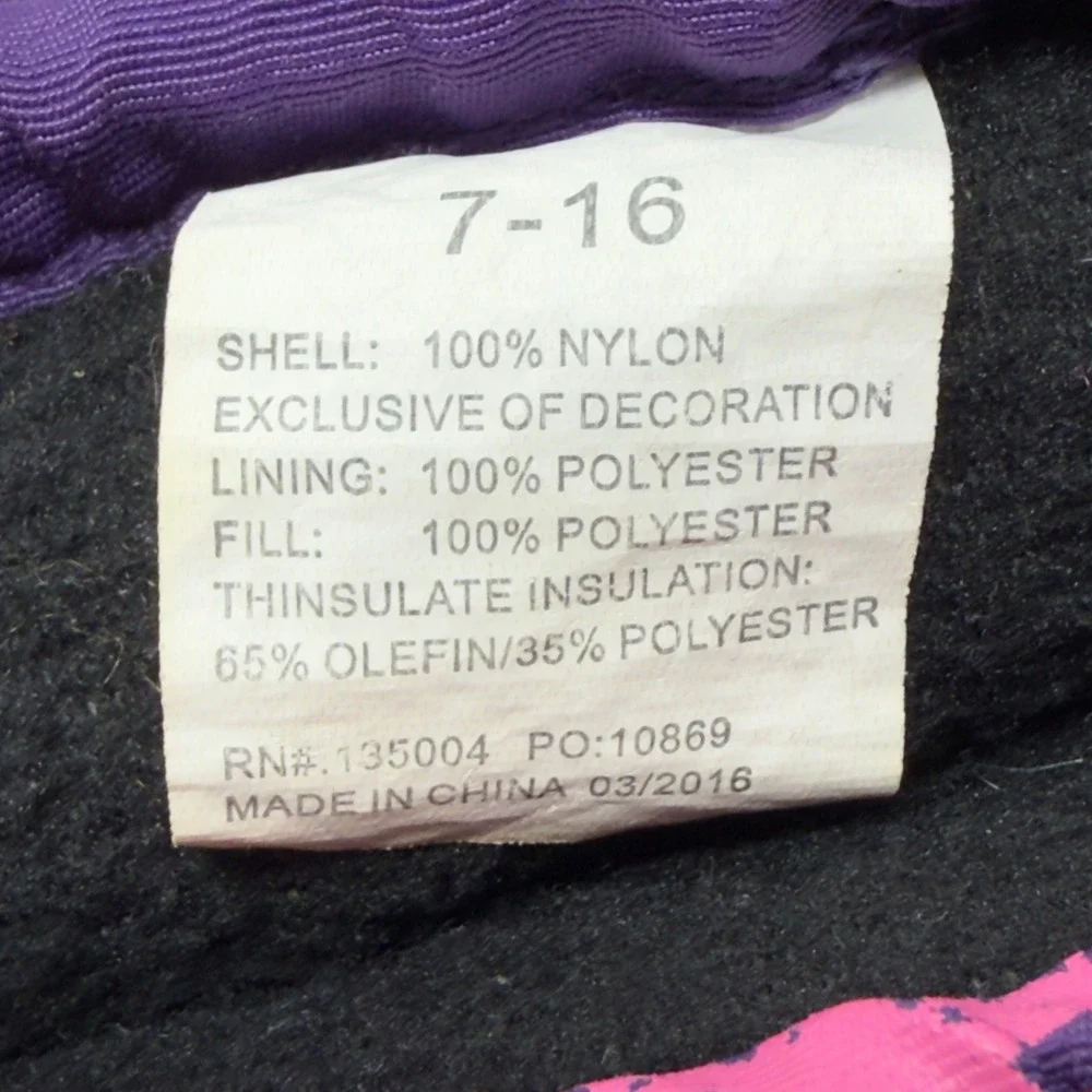 Girl's Purple Pink‎ Snowflake 3M Thinsulate Insulated Ski Gloves Size 7-16